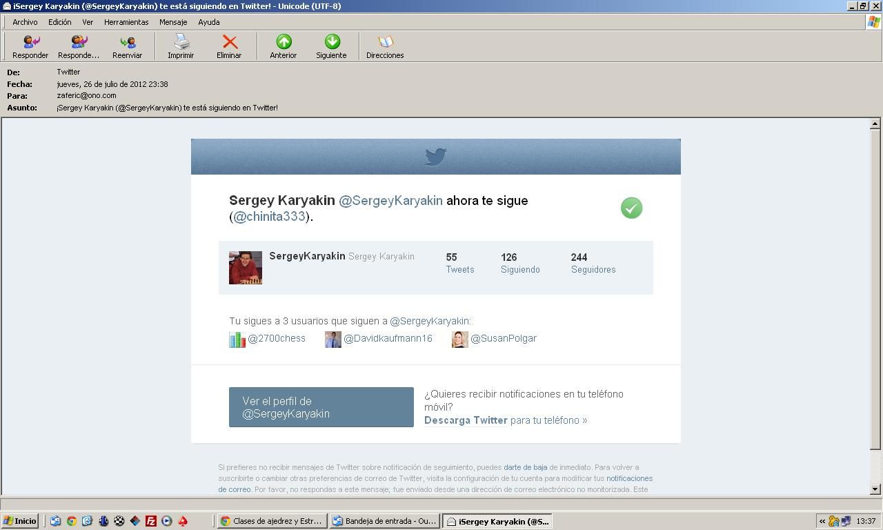 Sergey Karyakin siguiendo a Fermn González en Twitter
